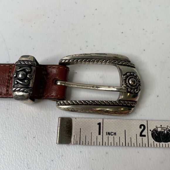 Brighton Vintage Thin Leather Silver-Tone Buckle Belt Studded Circle Detail USA